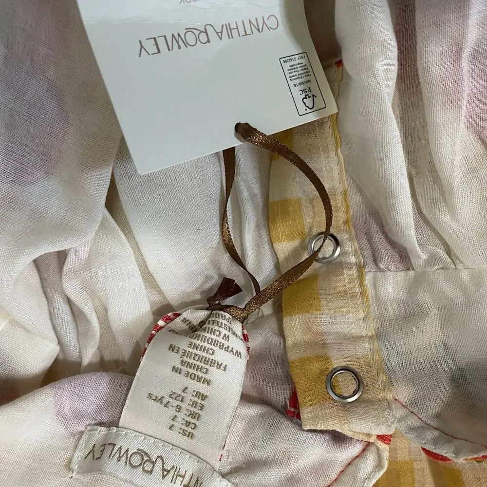Cynthia Rowley Girls Tomato Print Gingham Dress Size 7 Short Puff Sleeves NWT